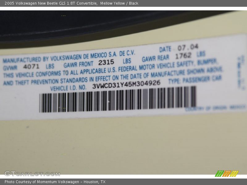 Mellow Yellow / Black 2005 Volkswagen New Beetle GLS 1.8T Convertible