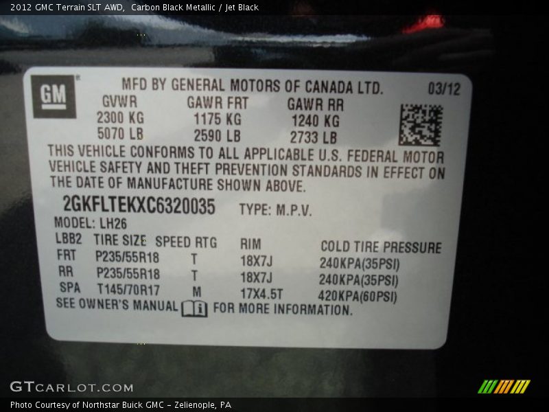 Carbon Black Metallic / Jet Black 2012 GMC Terrain SLT AWD