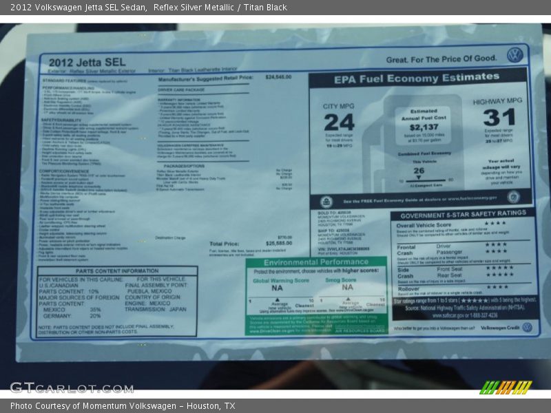 Reflex Silver Metallic / Titan Black 2012 Volkswagen Jetta SEL Sedan