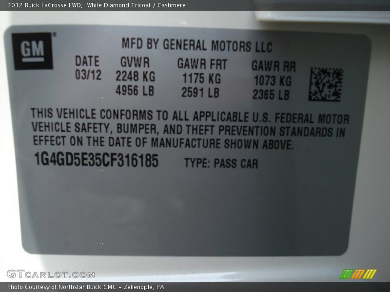 White Diamond Tricoat / Cashmere 2012 Buick LaCrosse FWD