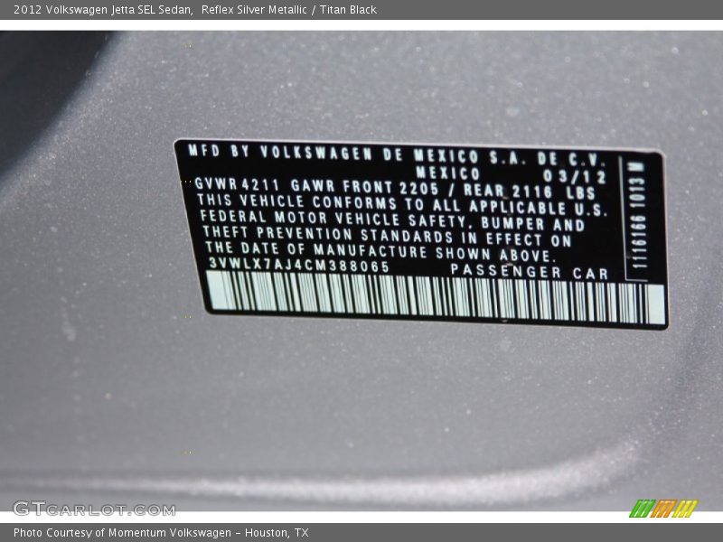 Reflex Silver Metallic / Titan Black 2012 Volkswagen Jetta SEL Sedan