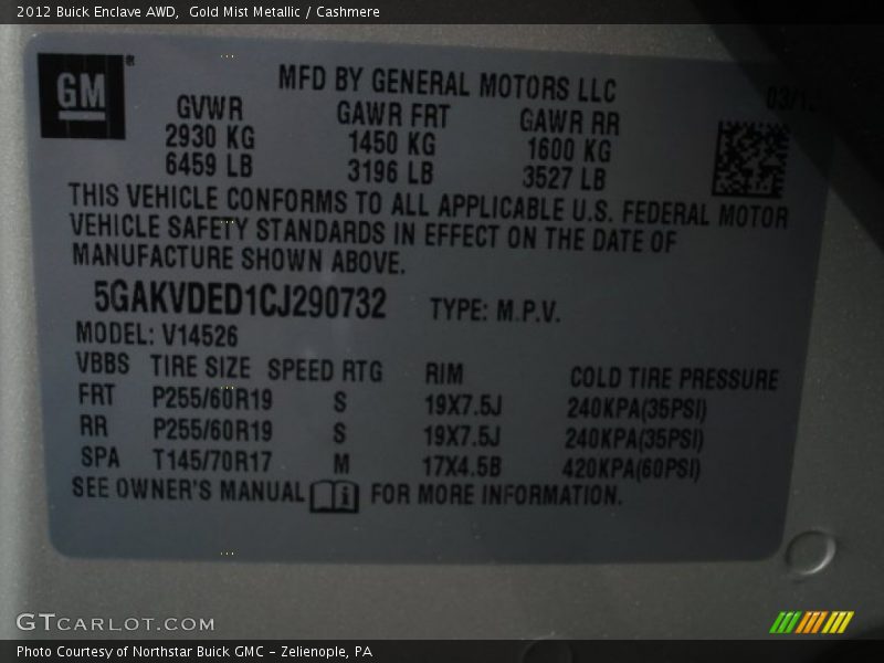 Gold Mist Metallic / Cashmere 2012 Buick Enclave AWD