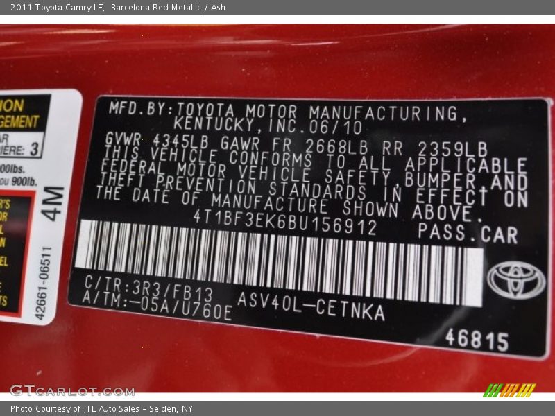 Barcelona Red Metallic / Ash 2011 Toyota Camry LE