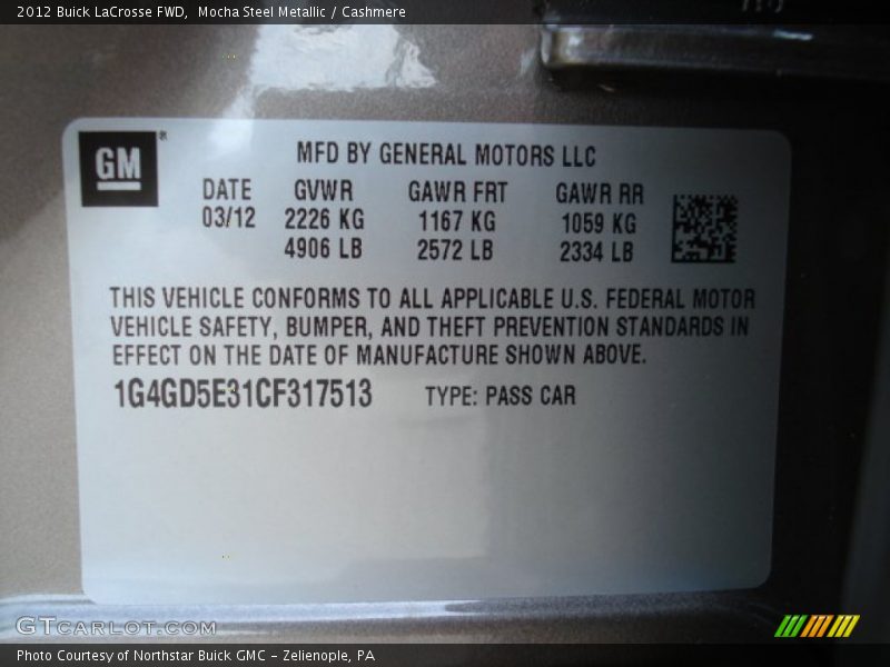 Mocha Steel Metallic / Cashmere 2012 Buick LaCrosse FWD