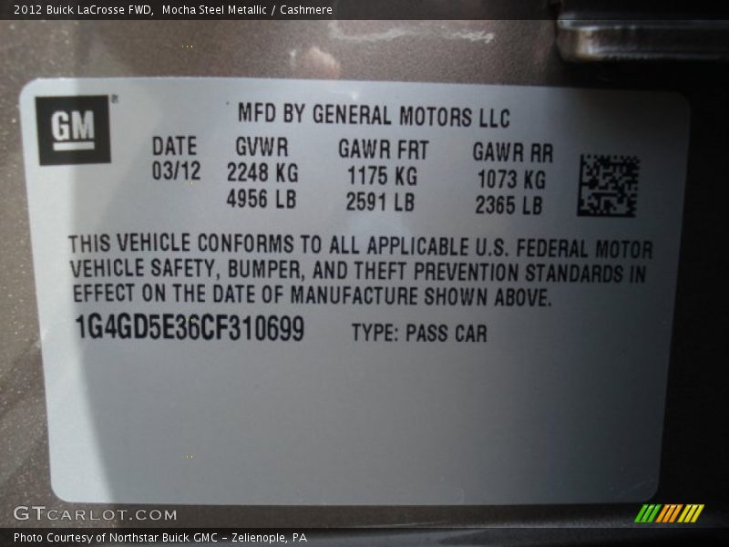 Mocha Steel Metallic / Cashmere 2012 Buick LaCrosse FWD