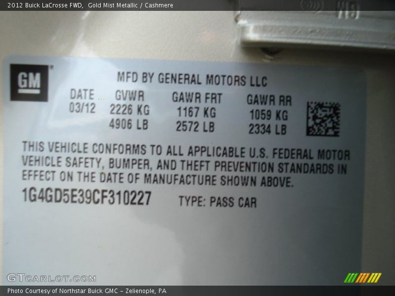 Gold Mist Metallic / Cashmere 2012 Buick LaCrosse FWD