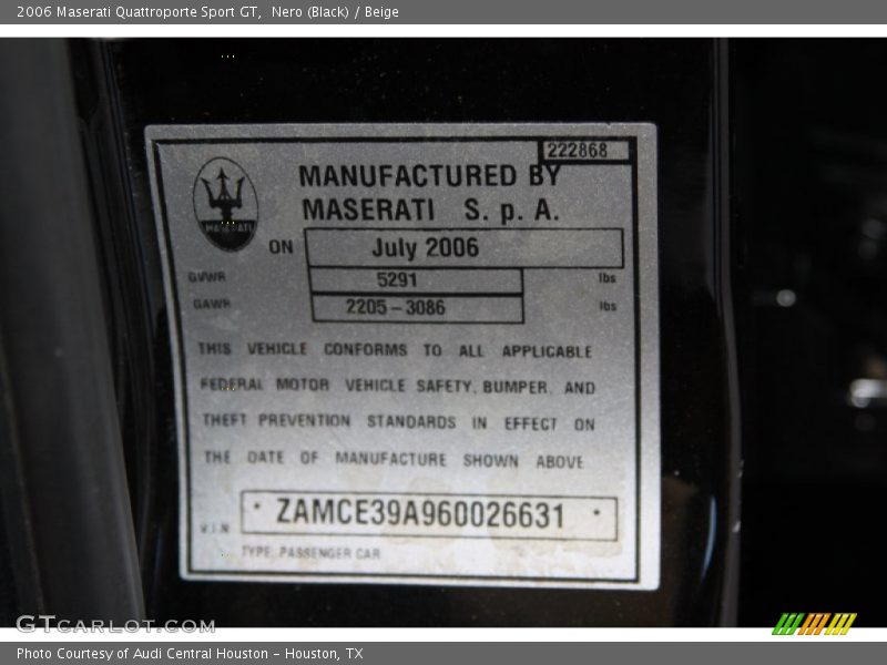 Nero (Black) / Beige 2006 Maserati Quattroporte Sport GT
