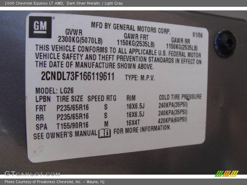Dark Silver Metallic / Light Gray 2006 Chevrolet Equinox LT AWD