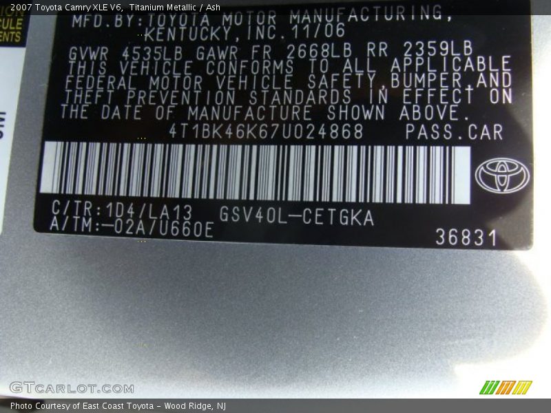 Titanium Metallic / Ash 2007 Toyota Camry XLE V6