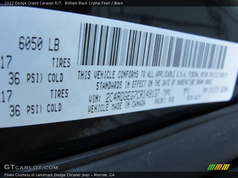 Brilliant Black Crystal Pearl / Black 2012 Dodge Grand Caravan R/T