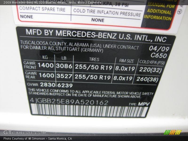 Arctic White / Cashmere 2009 Mercedes-Benz ML 320 BlueTec 4Matic