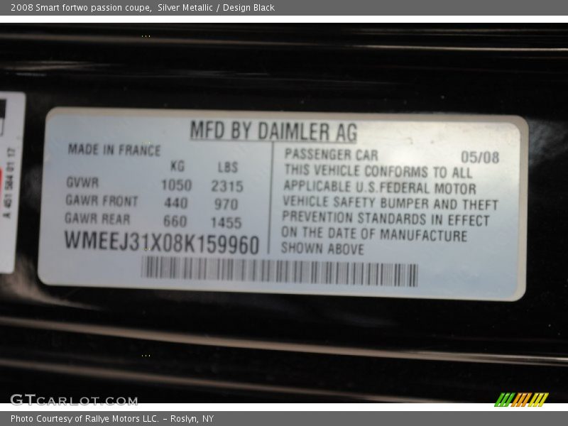 Silver Metallic / Design Black 2008 Smart fortwo passion coupe