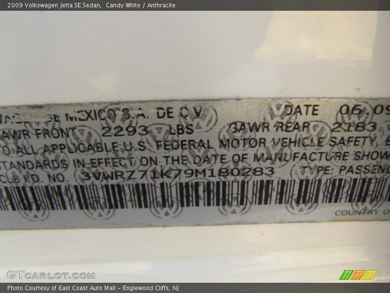 Candy White / Anthracite 2009 Volkswagen Jetta SE Sedan