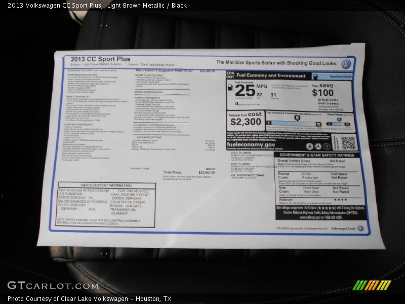  2013 CC Sport Plus Window Sticker