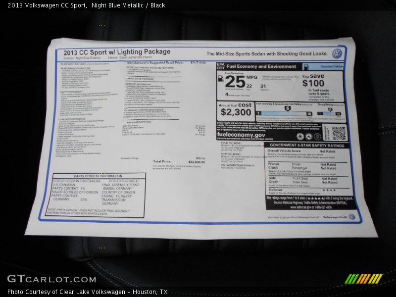  2013 CC Sport Window Sticker