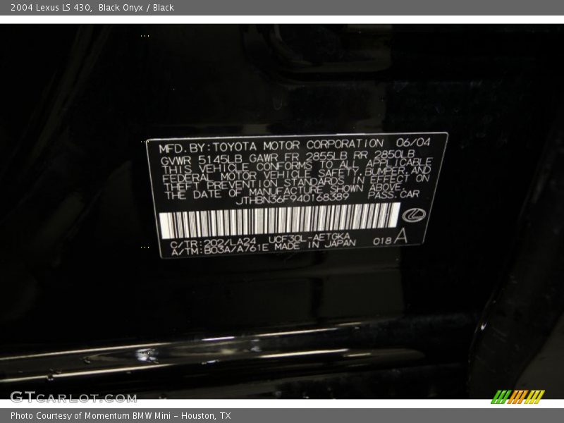 Black Onyx / Black 2004 Lexus LS 430