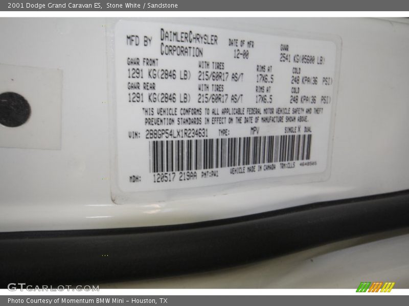 Stone White / Sandstone 2001 Dodge Grand Caravan ES