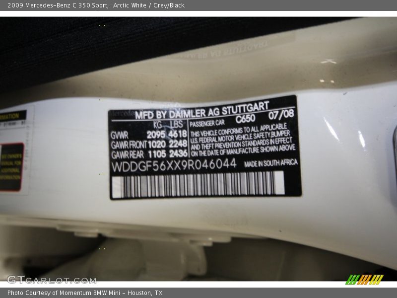 Arctic White / Grey/Black 2009 Mercedes-Benz C 350 Sport
