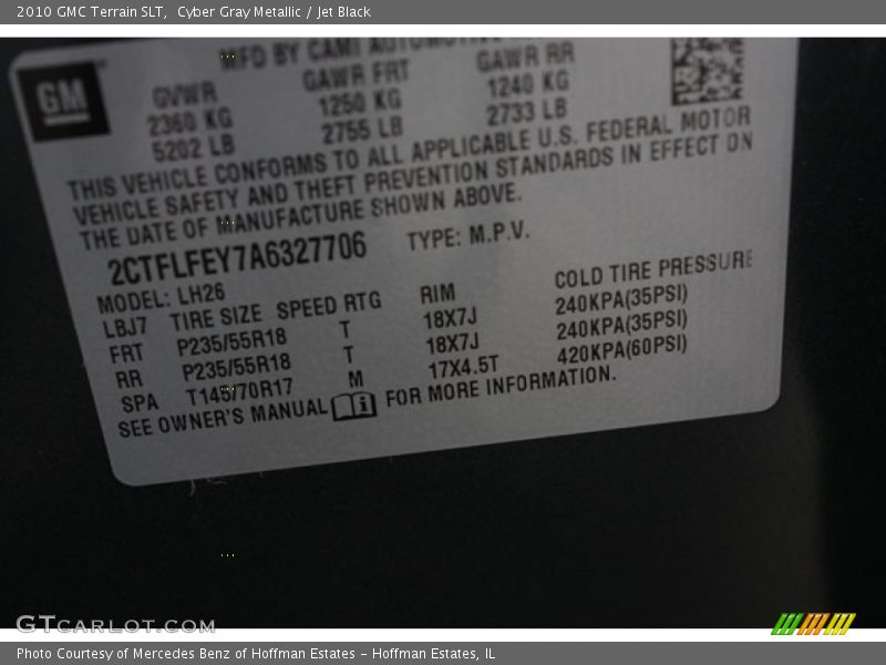 Cyber Gray Metallic / Jet Black 2010 GMC Terrain SLT