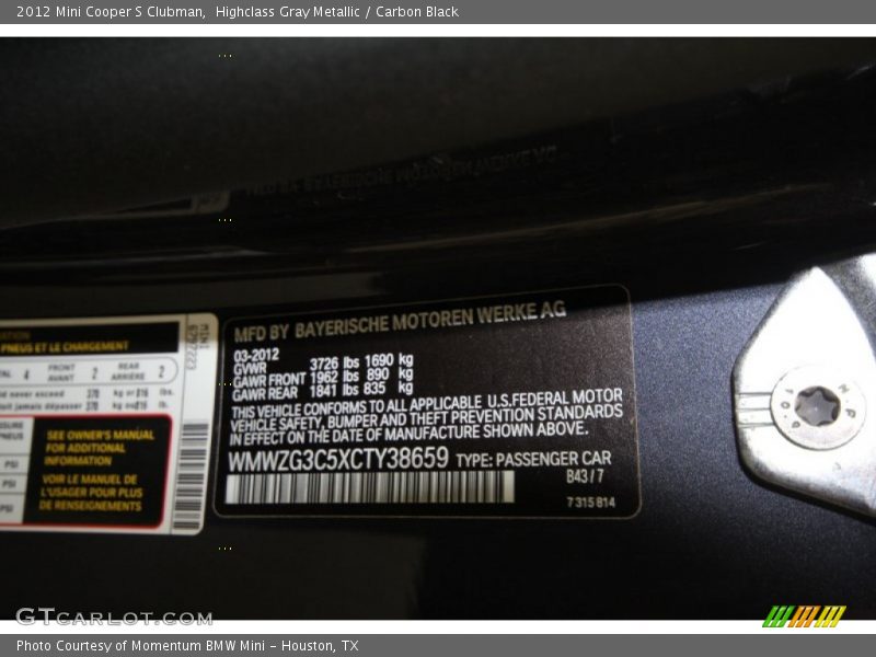 Highclass Gray Metallic / Carbon Black 2012 Mini Cooper S Clubman