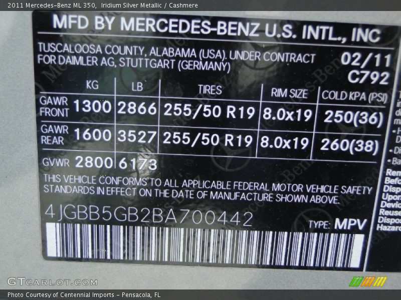 Iridium Silver Metallic / Cashmere 2011 Mercedes-Benz ML 350