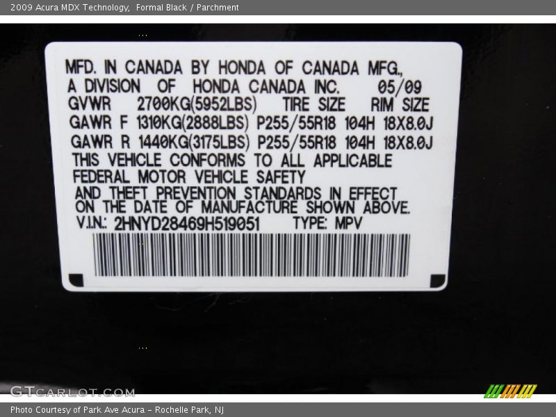 Formal Black / Parchment 2009 Acura MDX Technology