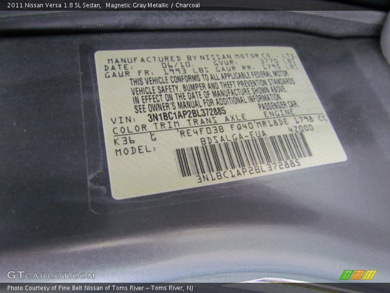 Magnetic Gray Metallic / Charcoal 2011 Nissan Versa 1.8 SL Sedan