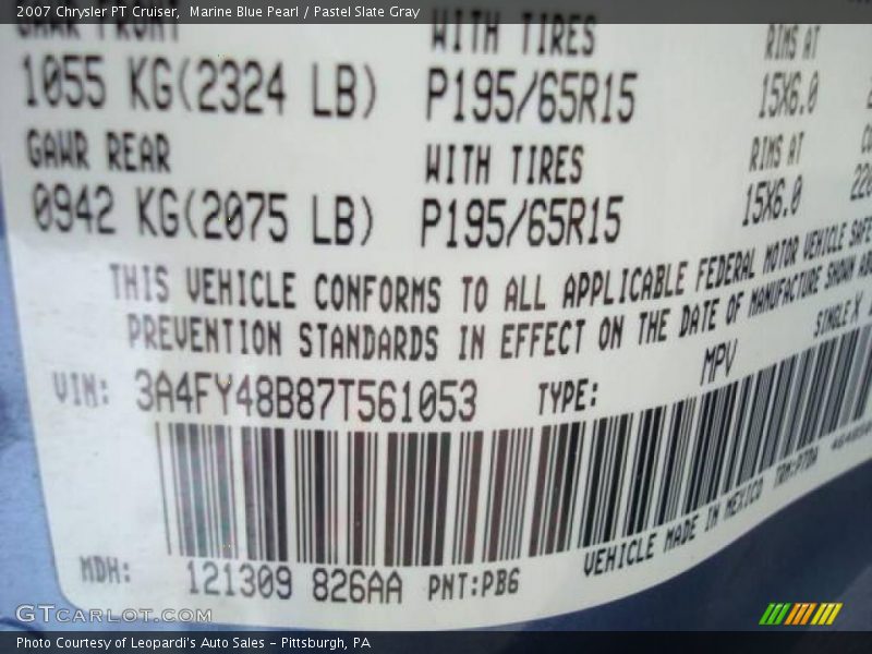 Marine Blue Pearl / Pastel Slate Gray 2007 Chrysler PT Cruiser