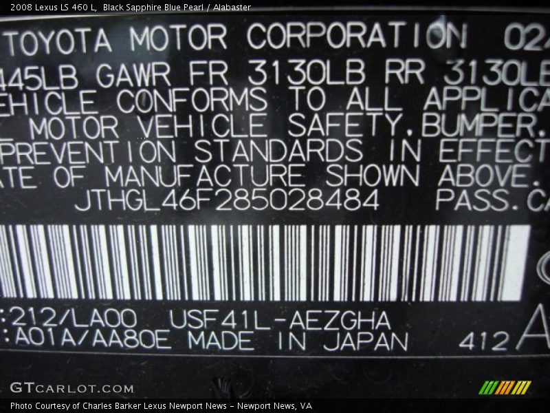 Black Sapphire Blue Pearl / Alabaster 2008 Lexus LS 460 L