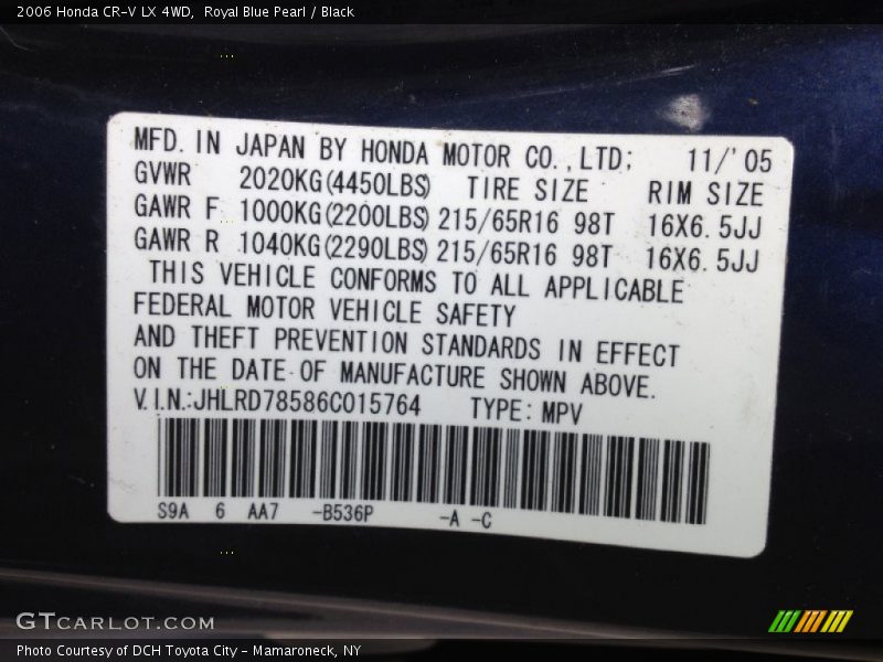 Royal Blue Pearl / Black 2006 Honda CR-V LX 4WD