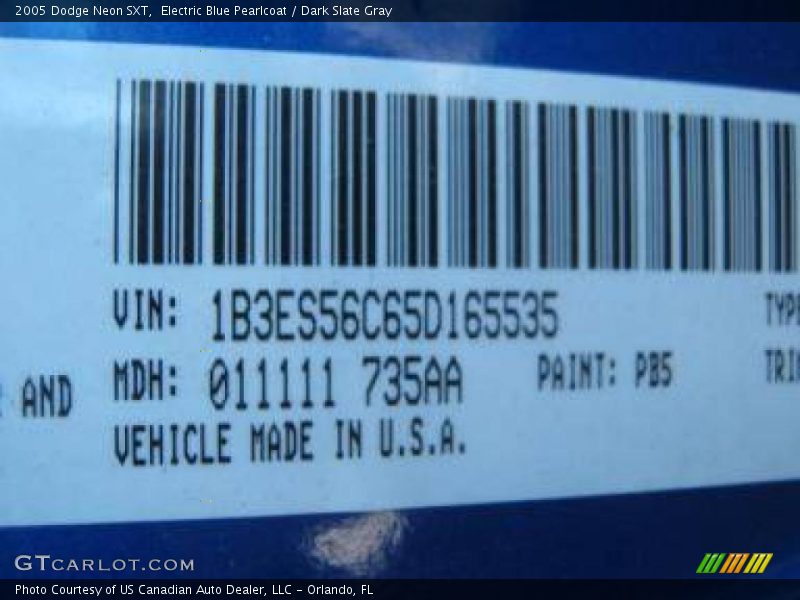 Electric Blue Pearlcoat / Dark Slate Gray 2005 Dodge Neon SXT