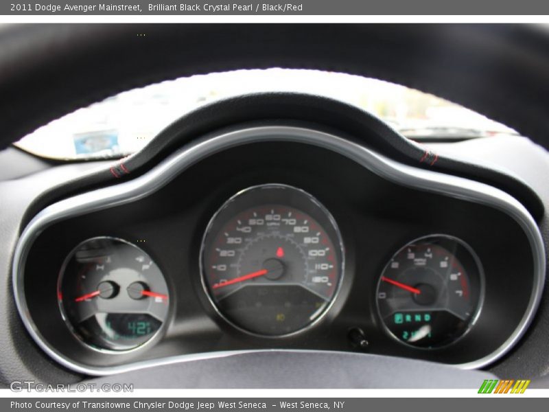 Brilliant Black Crystal Pearl / Black/Red 2011 Dodge Avenger Mainstreet