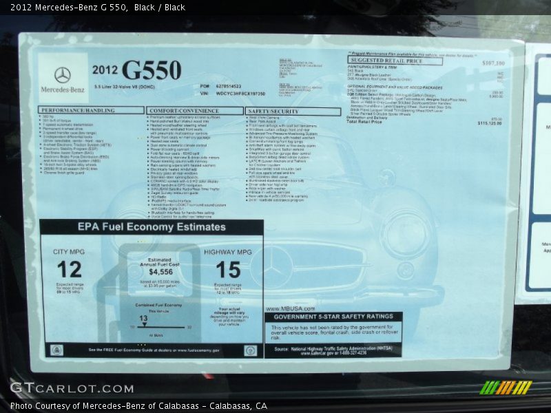  2012 G 550 Window Sticker