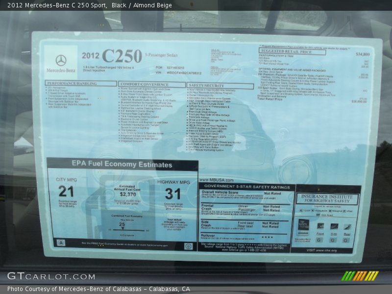 Black / Almond Beige 2012 Mercedes-Benz C 250 Sport