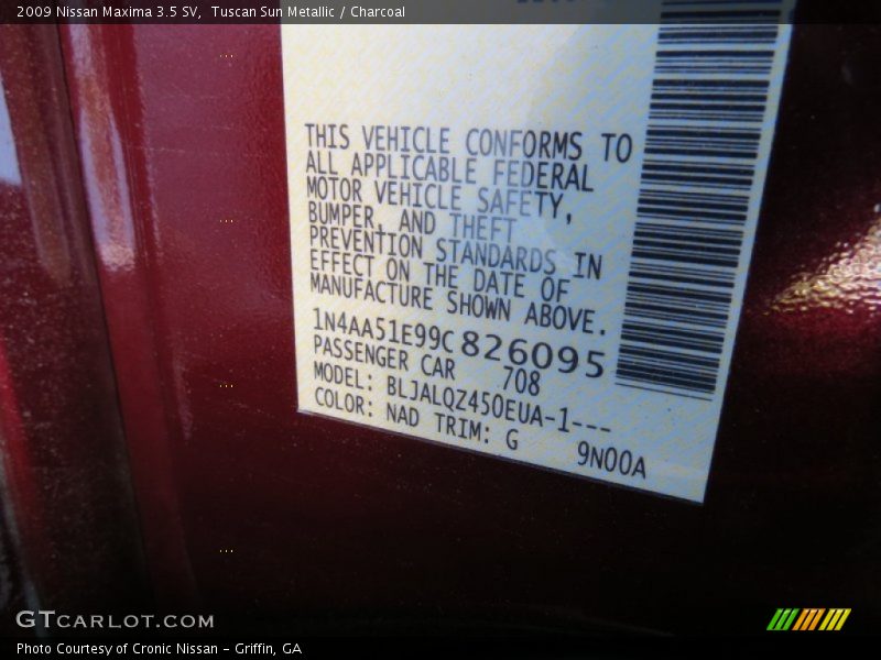 Tuscan Sun Metallic / Charcoal 2009 Nissan Maxima 3.5 SV