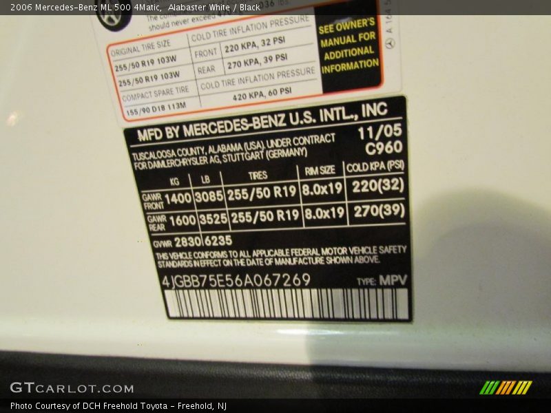Alabaster White / Black 2006 Mercedes-Benz ML 500 4Matic