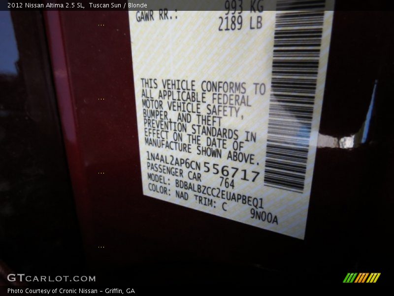 Tuscan Sun / Blonde 2012 Nissan Altima 2.5 SL