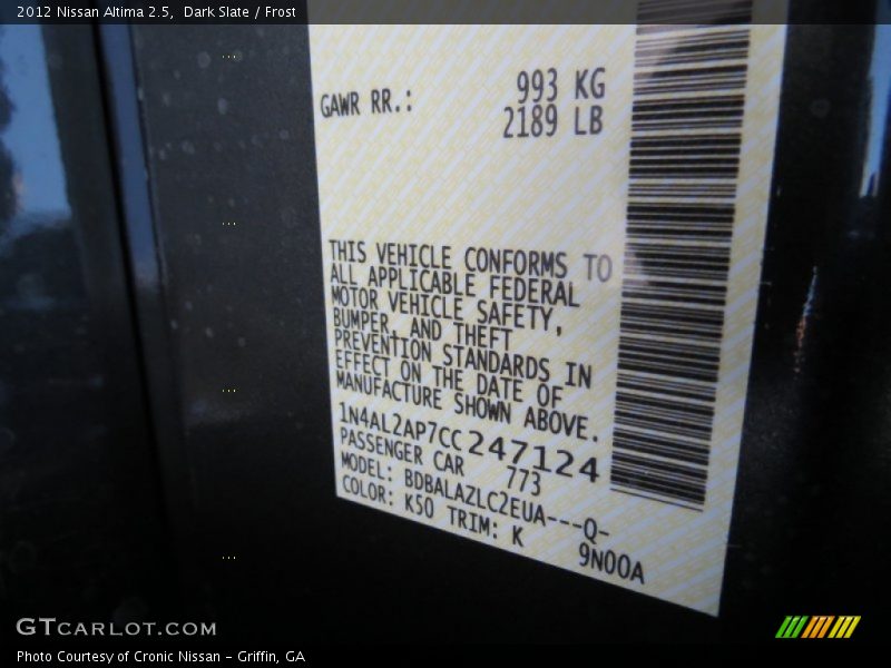 Dark Slate / Frost 2012 Nissan Altima 2.5