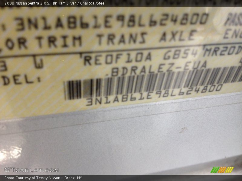 Brilliant Silver / Charcoal/Steel 2008 Nissan Sentra 2.0 S
