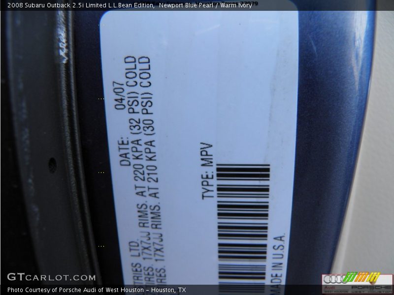 Newport Blue Pearl / Warm Ivory 2008 Subaru Outback 2.5i Limited L.L.Bean Edition