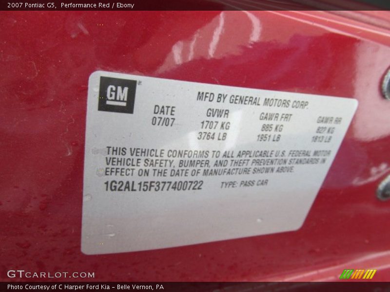 Performance Red / Ebony 2007 Pontiac G5