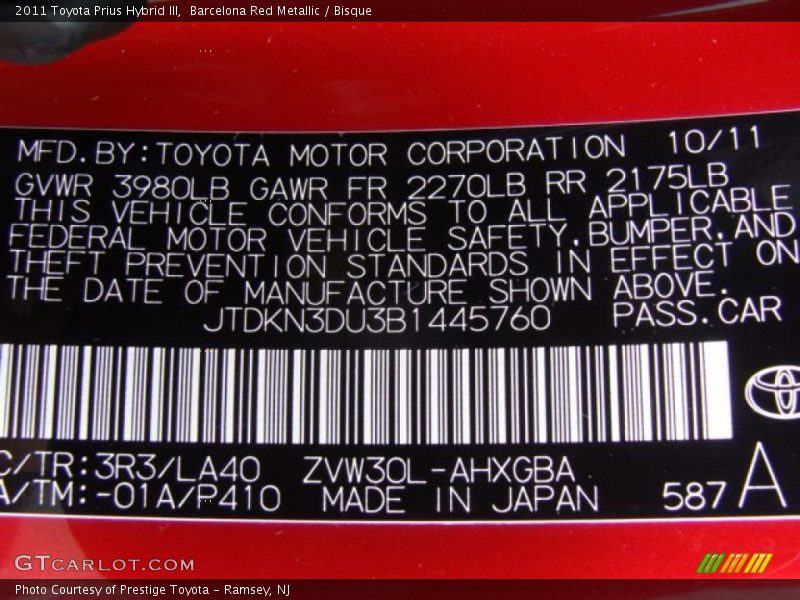 Barcelona Red Metallic / Bisque 2011 Toyota Prius Hybrid III
