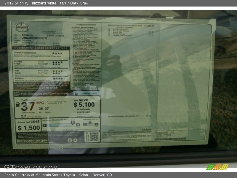 Blizzard White Pearl / Dark Gray 2012 Scion iQ