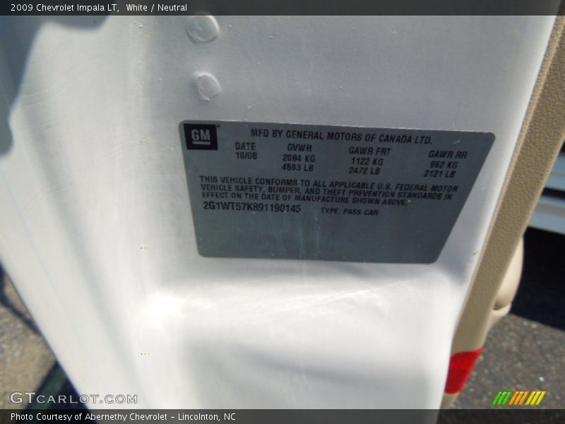 White / Neutral 2009 Chevrolet Impala LT
