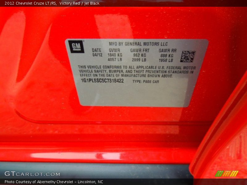 Victory Red / Jet Black 2012 Chevrolet Cruze LT/RS