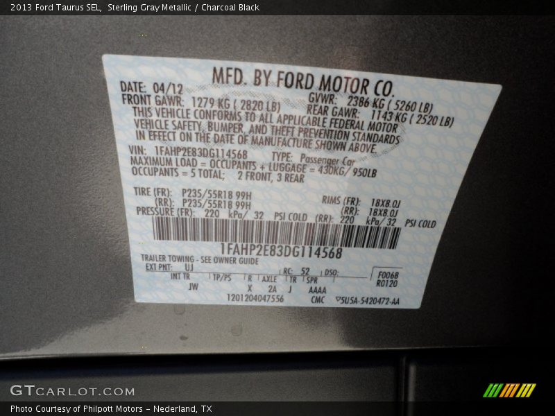 Sterling Gray Metallic / Charcoal Black 2013 Ford Taurus SEL