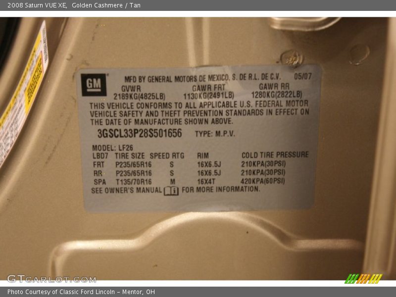 Golden Cashmere / Tan 2008 Saturn VUE XE
