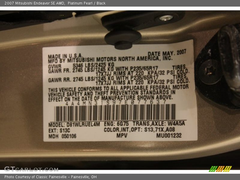 2007 Endeavor SE AWD Platinum Pearl Color Code S13