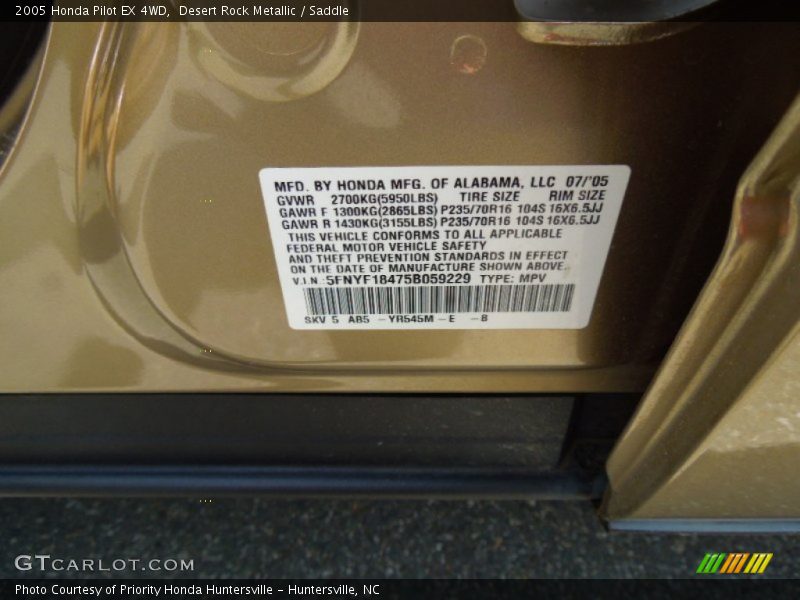 Desert Rock Metallic / Saddle 2005 Honda Pilot EX 4WD