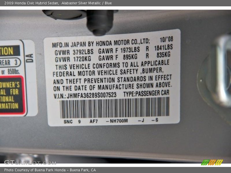 Alabaster Silver Metallic / Blue 2009 Honda Civic Hybrid Sedan
